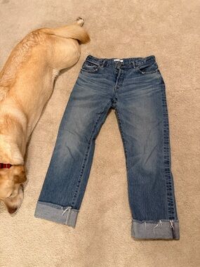 Moussy Women's Medium Blue Boyfriend Jeans with Cuffed Hem. Size 29